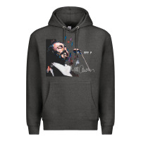 Charcoal Heather Original Portrait of Luciano Pavarotti Premium Hoodie - StudioElite