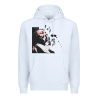 White Original Portrait of Luciano Pavarotti Premium Hoodie - StudioElite