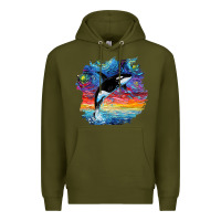 Army Green Orca Killer Whale Starry Night Impressionist Dog Art By Aja Premium Hoodie - PixelFlow
