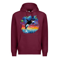 Burgundy Orca Killer Whale Starry Night Impressionist Dog Art By Aja Premium Hoodie - PixelFlow
