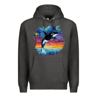 Charcoal Heather Orca Killer Whale Starry Night Impressionist Dog Art By Aja Premium Hoodie - PixelFlow