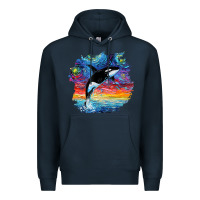 Navy Orca Killer Whale Starry Night Impressionist Dog Art By Aja Premium Hoodie - PixelFlow