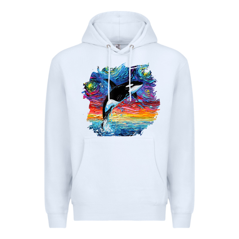 Orca Killer Whale Starry Night Impressionist Dog Art By Aja Premium Hoodie by PixelFlow | Teevron