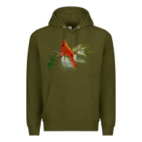 Army Green wild red cardinal bird long sleeve Premium Hoodie - PixelFlow