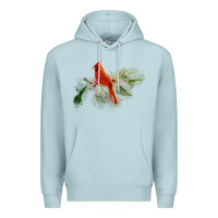 Blue Mist wild red cardinal bird long sleeve Premium Hoodie - PixelFlow