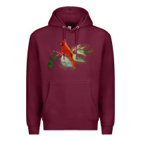 Burgundy wild red cardinal bird long sleeve Premium Hoodie - PixelFlow