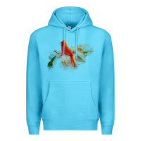 Ocean Blue wild red cardinal bird long sleeve Premium Hoodie - PixelFlow