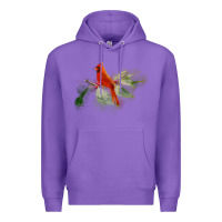 Purple wild red cardinal bird long sleeve Premium Hoodie - PixelFlow