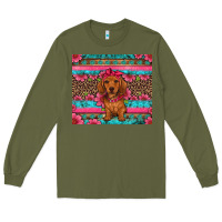 Army Green dachshund puppy floral Long Sleeve Tee - Artiststas