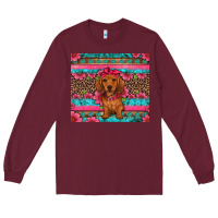 Burgundy dachshund puppy floral Long Sleeve Tee - Artiststas