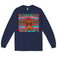 Navy dachshund puppy floral Long Sleeve Tee - Artiststas