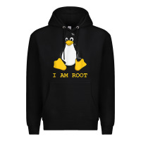 Black Linux Mascot Tux the Penguin I Am Root TShirt Men Women Kids Premium Hoodie - PixelFlow