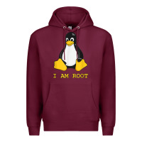 Burgundy Linux Mascot Tux the Penguin I Am Root TShirt Men Women Kids Premium Hoodie - PixelFlow