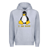 Heather Grey Linux Mascot Tux the Penguin I Am Root TShirt Men Women Kids Premium Hoodie - PixelFlow