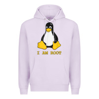 Lilac Linux Mascot Tux the Penguin I Am Root TShirt Men Women Kids Premium Hoodie - PixelFlow