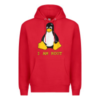Red Linux Mascot Tux the Penguin I Am Root TShirt Men Women Kids Premium Hoodie - PixelFlow