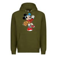 Army Green micky-playing-baseball-cartoon-illustration-- Premium Hoodie - PixelFlow