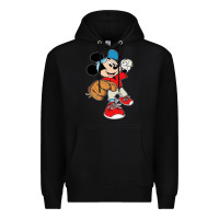 Black micky-playing-baseball-cartoon-illustration-- Premium Hoodie - PixelFlow