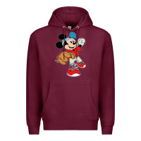 Burgundy micky-playing-baseball-cartoon-illustration-- Premium Hoodie - PixelFlow