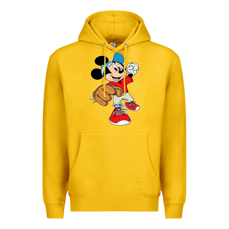 Micky-playing-baseball-cartoon-illustration-- Premium Hoodie by PixelFlow | Teevron