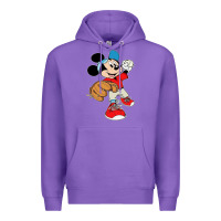 Purple micky-playing-baseball-cartoon-illustration-- Premium Hoodie - PixelFlow