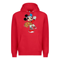 Red micky-playing-baseball-cartoon-illustration-- Premium Hoodie - PixelFlow