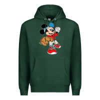 Sports Green micky-playing-baseball-cartoon-illustration-- Premium Hoodie - PixelFlow