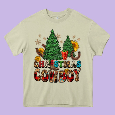 Christmas Cowboy Heavy Core Tee Designed By Fadigitalartstudio