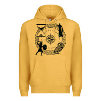 Mustard the four stoic virtues Premium Hoodie - PixelFlow