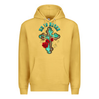 Antique Gold he is risen cross with roses Premium Hoodie - BarkalooDesign