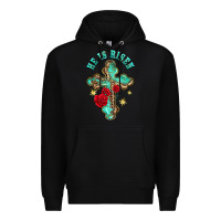Black he is risen cross with roses Premium Hoodie - BarkalooDesign