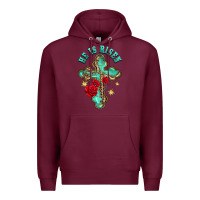 Burgundy he is risen cross with roses Premium Hoodie - BarkalooDesign