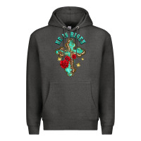 Charcoal Heather he is risen cross with roses Premium Hoodie - BarkalooDesign