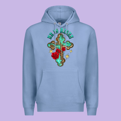 He Is Risen Cross With Roses Premium Hoodie Designed By Barkaloodesign