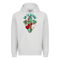 Dove Grey he is risen cross with roses Premium Hoodie - BarkalooDesign