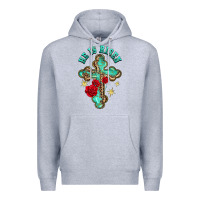 Heather Grey he is risen cross with roses Premium Hoodie - BarkalooDesign
