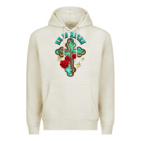 Oatmeal Heather he is risen cross with roses Premium Hoodie - BarkalooDesign