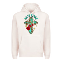 Pale Pink he is risen cross with roses Premium Hoodie - BarkalooDesign