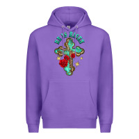 Purple he is risen cross with roses Premium Hoodie - BarkalooDesign