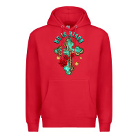 Red he is risen cross with roses Premium Hoodie - BarkalooDesign