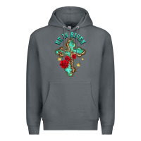 Rock he is risen cross with roses Premium Hoodie - BarkalooDesign