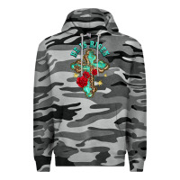 Slate Camo he is risen cross with roses Premium Hoodie - BarkalooDesign