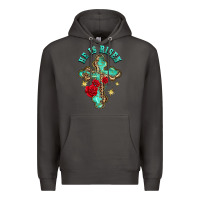 Smoke he is risen cross with roses Premium Hoodie - BarkalooDesign
