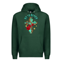 Sports Green he is risen cross with roses Premium Hoodie - BarkalooDesign