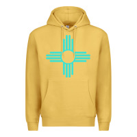 Antique Gold New Mexico Zia Sun in Turquoise Blue Premium Hoodie - PixelFlow