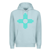 Blue Mist New Mexico Zia Sun in Turquoise Blue Premium Hoodie - PixelFlow