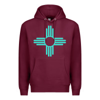 Burgundy New Mexico Zia Sun in Turquoise Blue Premium Hoodie - PixelFlow