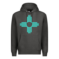 Charcoal Heather New Mexico Zia Sun in Turquoise Blue Premium Hoodie - PixelFlow
