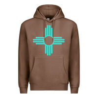 Chestnut New Mexico Zia Sun in Turquoise Blue Premium Hoodie - PixelFlow
