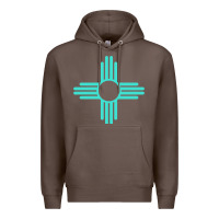 Coffee New Mexico Zia Sun in Turquoise Blue Premium Hoodie - PixelFlow
